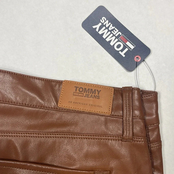 NWT Tommy Jeans Tommy Hilfiger Brown Faux Leather Dickinson Pants SZ 32 - Picture 5 of 9